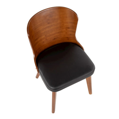LumiSource Bocello Dining Chair | Mid-Century Walnut Bamboo and Black Faux Leather | Living Room & Entryway Accent Seating | Model CH-BCLLOWL-BK