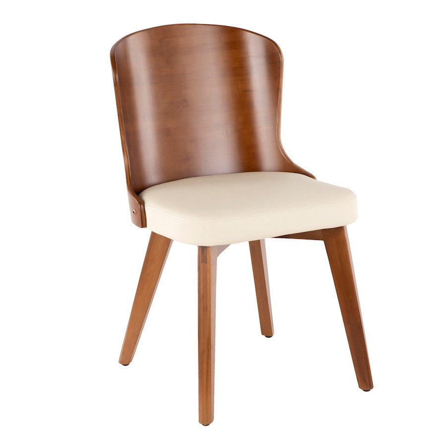 LumiSource Bocello Dining Chair | Mid-Century Walnut Bamboo and Cream Faux Leather | Living Room & Entryway Accent Seating | Model CH-BCLLOWL-CR
