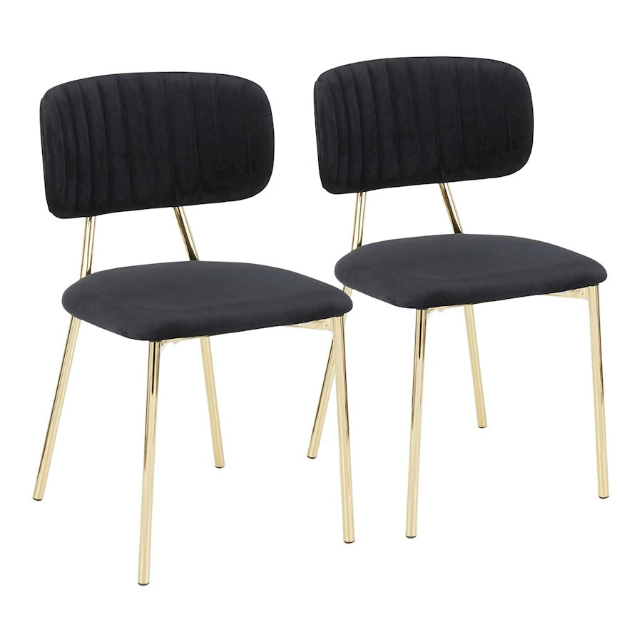 LumiSource Bouton Chair (Set of 2) | Glam Gold Metal and Black Velvet | Living Room & Dining Accent Seating | 19 x 18 x 32 in | Model CH-BOUTONAUVBK2