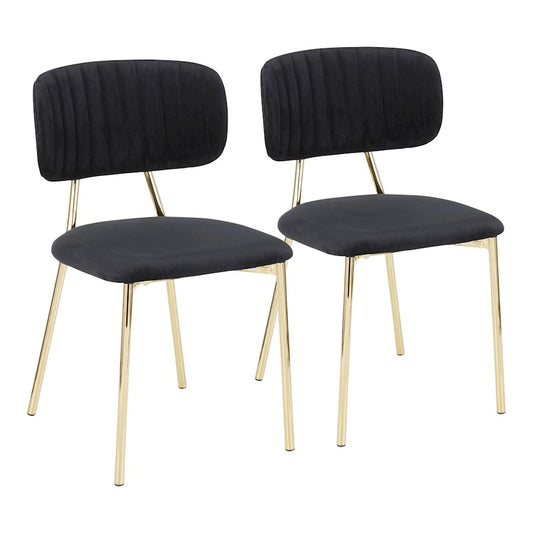 LumiSource Bouton Chair (Set of 2) | Glam Gold Metal and Black Velvet | Living Room & Dining Accent Seating | 19 x 18 x 32 in | Model CH-BOUTONAUVBK2