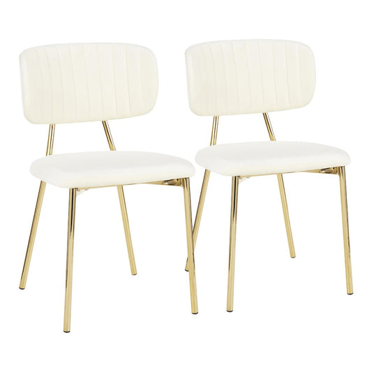 LumiSource Bouton Chair Set of 2 | Glam Gold Metal and Cream Velvet | Dining Room & Living Room Accent | 20.5 x 18 x 32 in | Model CH-BOUTONAUVCR2
