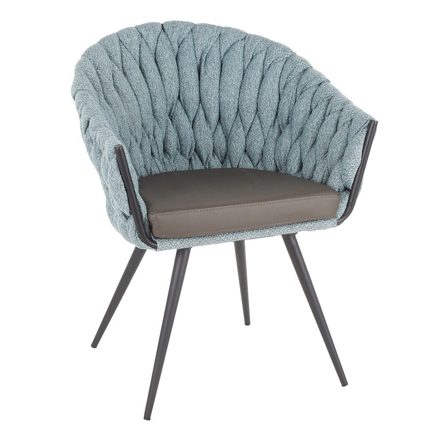 LumiSource Matisse Braided Dining Chair | Black Metal, Grey PU & Blue Fabric | Accent & Dining Seating | 22 x 25.25 x 31 in | Model CH-BRAIDMATBKBU