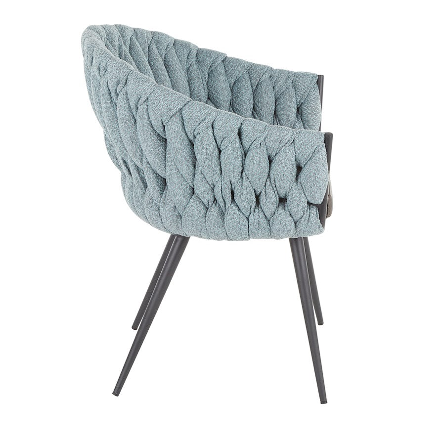 LumiSource Matisse Braided Dining Chair | Black Metal, Grey PU & Blue Fabric | Accent & Dining Seating | 22 x 25.25 x 31 in | Model CH-BRAIDMATBKBU