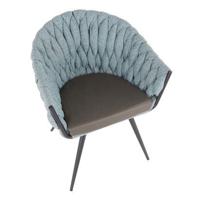 LumiSource Matisse Braided Dining Chair | Black Metal, Grey PU & Blue Fabric | Accent & Dining Seating | 22 x 25.25 x 31 in | Model CH-BRAIDMATBKBU