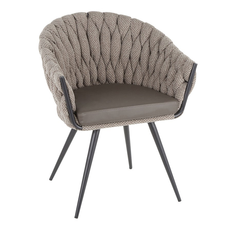 LumiSource Matisse Braided Dining Chair | Black Frame, Grey PU & Grey Fabric | Accent & Dining Seating | 22 x 25.25 x 31 in | Model CH-BRAIDMATBKGY