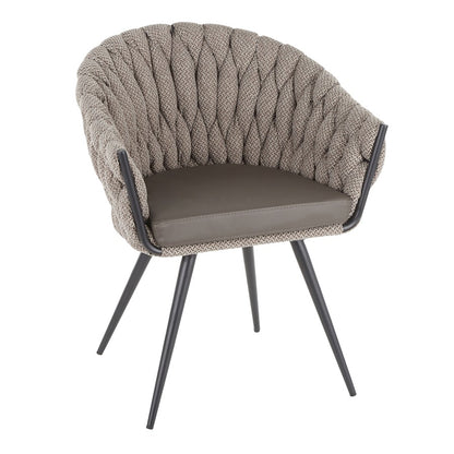 LumiSource Matisse Braided Dining Chair | Black Frame, Grey PU & Grey Fabric | Accent & Dining Seating | 22 x 25.25 x 31 in | Model CH-BRAIDMATBKGY