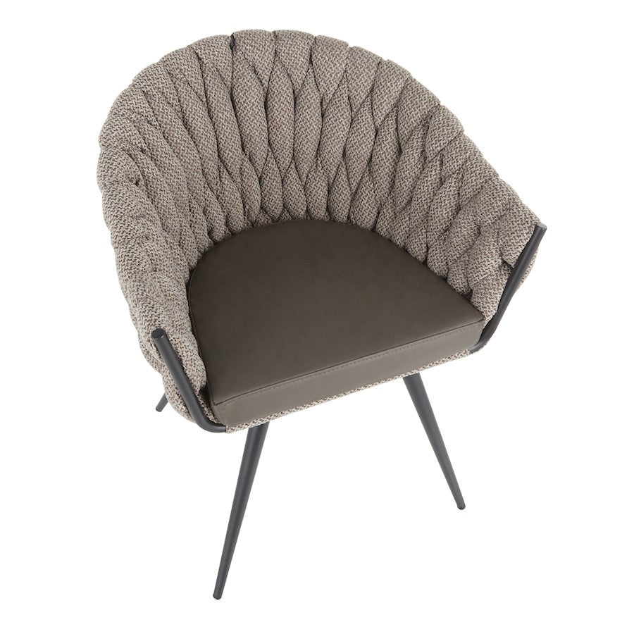 LumiSource Matisse Braided Dining Chair | Black Frame, Grey PU & Grey Fabric | Accent & Dining Seating | 22 x 25.25 x 31 in | Model CH-BRAIDMATBKGY