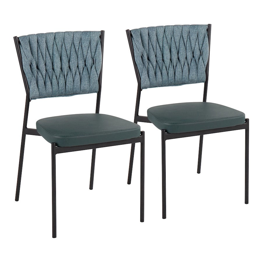 LumiSource Braided Tania Chair Set of 2 | Black Metal, Green PU & Sea Green Fabric | Dining & Accent Seating | Model CH-BRAIDTANIABKGN2