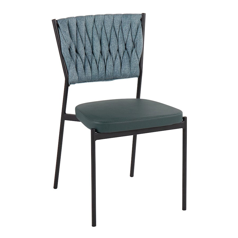 LumiSource Braided Tania Chair Set of 2 | Black Metal, Green PU & Sea Green Fabric | Dining & Accent Seating | Model CH-BRAIDTANIABKGN2