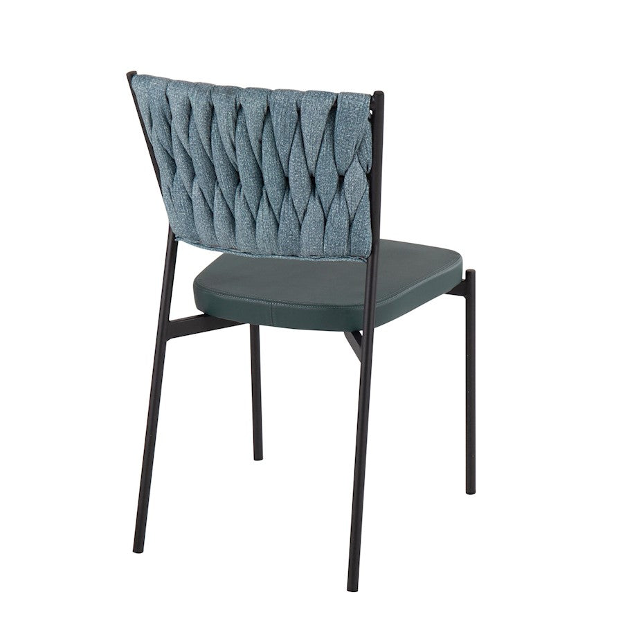 LumiSource Braided Tania Chair Set of 2 | Black Metal, Green PU & Sea Green Fabric | Dining & Accent Seating | Model CH-BRAIDTANIABKGN2