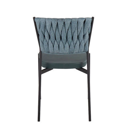 LumiSource Braided Tania Chair Set of 2 | Black Metal, Green PU & Sea Green Fabric | Dining & Accent Seating | Model CH-BRAIDTANIABKGN2