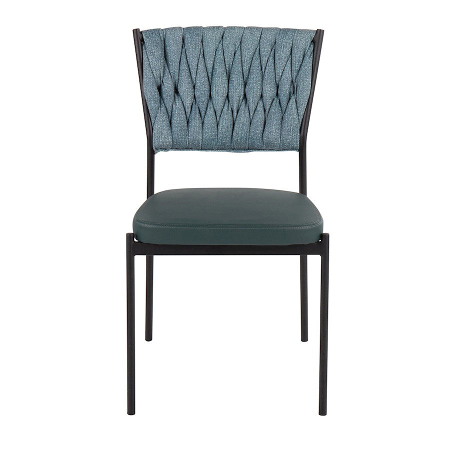 LumiSource Braided Tania Chair Set of 2 | Black Metal, Green PU & Sea Green Fabric | Dining & Accent Seating | Model CH-BRAIDTANIABKGN2
