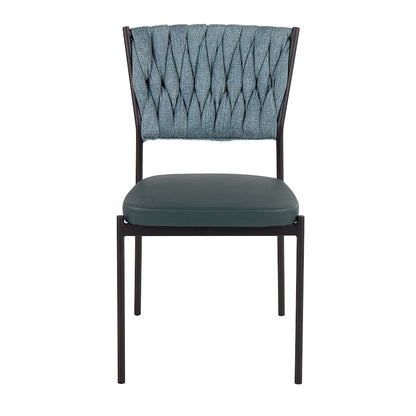 LumiSource Braided Tania Chair Set of 2 | Black Metal, Green PU & Sea Green Fabric | Dining & Accent Seating | Model CH-BRAIDTANIABKGN2