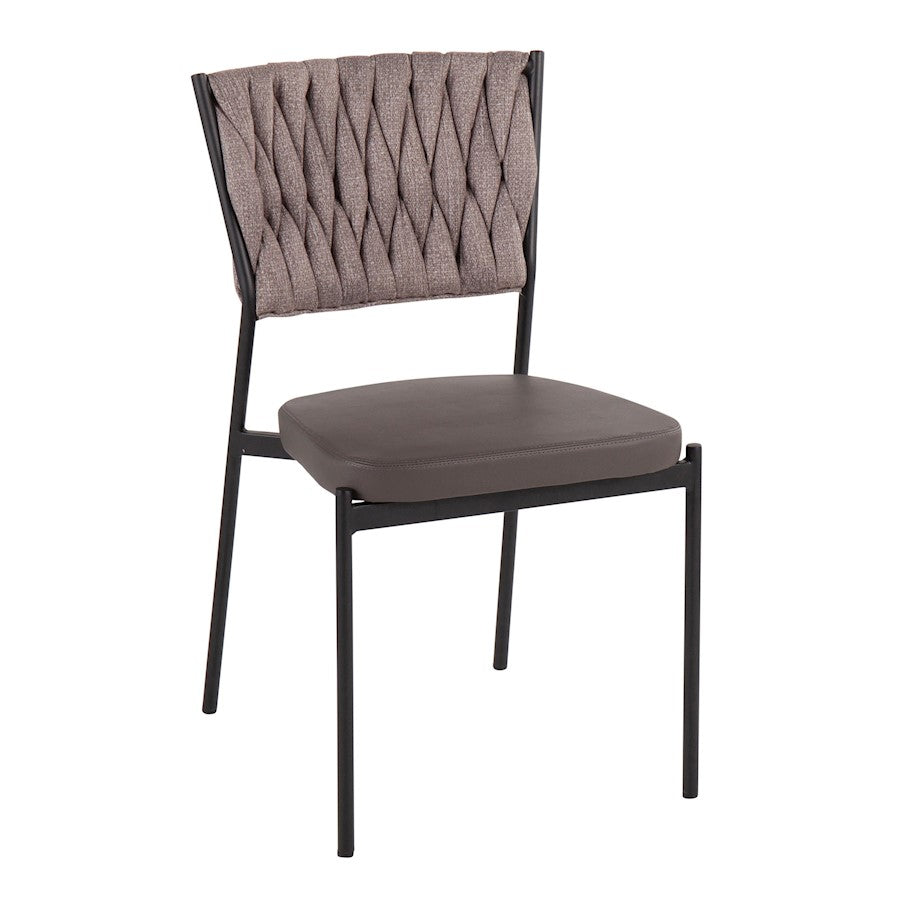 LumiSource Braided Tania Chair Set of 2 | Black Metal, Grey PU & Light Brown Fabric | Dining & Accent Seating | Model CH-BRAIDTANIABKGYLBN2