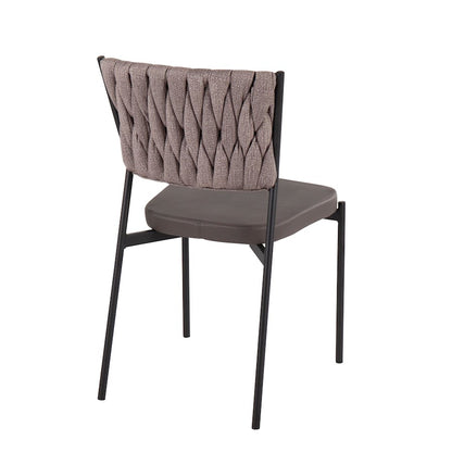 LumiSource Braided Tania Chair Set of 2 | Black Metal, Grey PU & Light Brown Fabric | Dining & Accent Seating | Model CH-BRAIDTANIABKGYLBN2