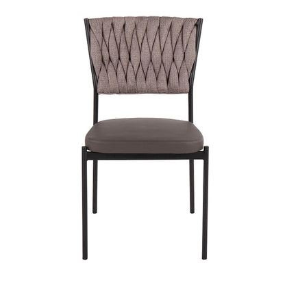 LumiSource Braided Tania Chair Set of 2 | Black Metal, Grey PU & Light Brown Fabric | Dining & Accent Seating | Model CH-BRAIDTANIABKGYLBN2
