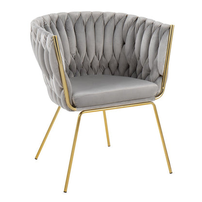 LumiSource Braided Renee Chair 22.5in W | Gold Metal and Silver Velvet Accent Chair | Living Room & Dining Seating | Model CH-BRDRENEEAUVSV