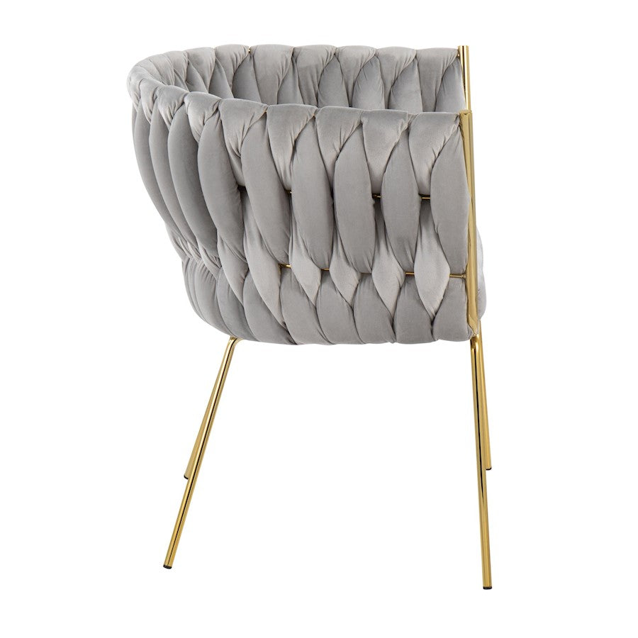 LumiSource Braided Renee Chair 22.5in W | Gold Metal and Silver Velvet Accent Chair | Living Room & Dining Seating | Model CH-BRDRENEEAUVSV