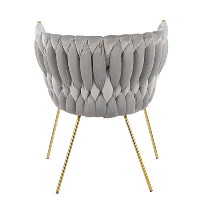 LumiSource Braided Renee Chair 22.5in W | Gold Metal and Silver Velvet Accent Chair | Living Room & Dining Seating | Model CH-BRDRENEEAUVSV