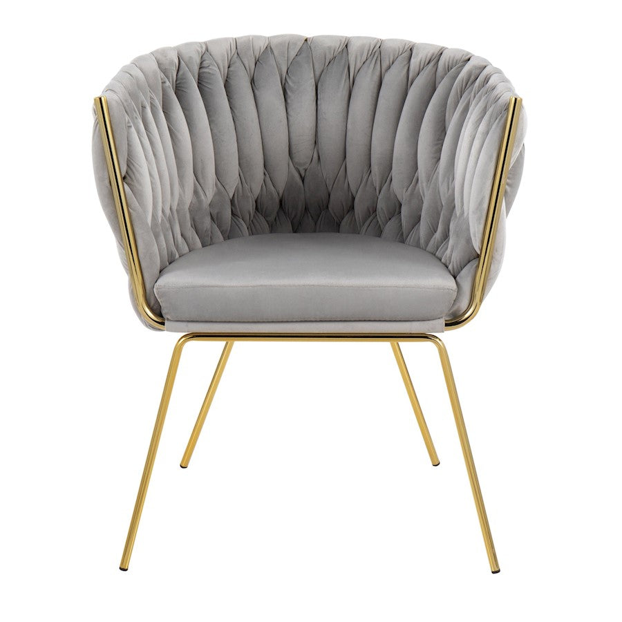LumiSource Braided Renee Chair 22.5in W | Gold Metal and Silver Velvet Accent Chair | Living Room & Dining Seating | Model CH-BRDRENEEAUVSV