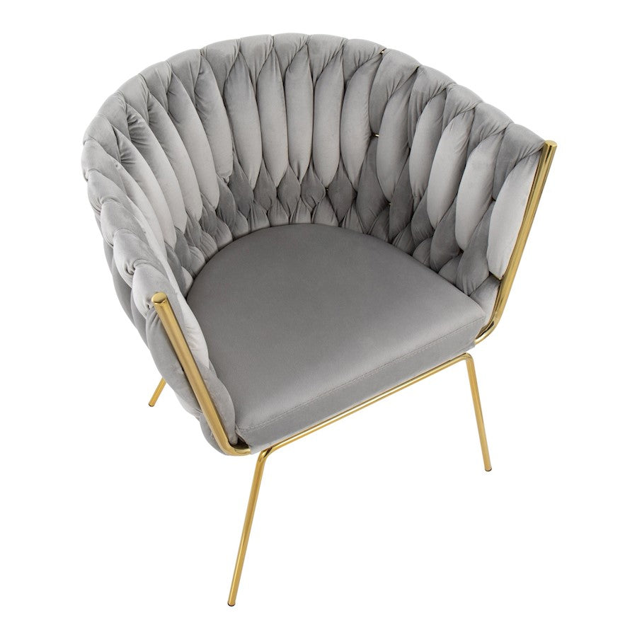 LumiSource Braided Renee Chair 22.5in W | Gold Metal and Silver Velvet Accent Chair | Living Room & Dining Seating | Model CH-BRDRENEEAUVSV
