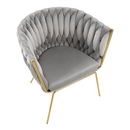 LumiSource Braided Renee Chair 22.5in W | Gold Metal and Silver Velvet Accent Chair | Living Room & Dining Seating | Model CH-BRDRENEEAUVSV