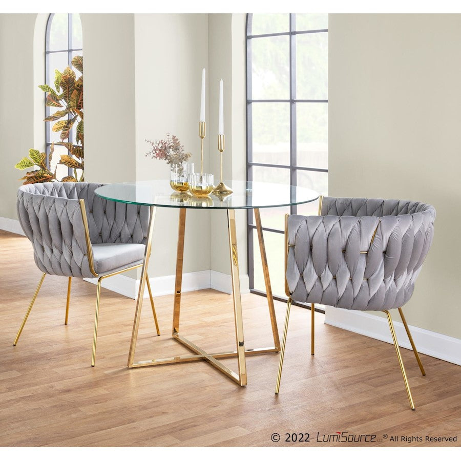 LumiSource Braided Renee Chair 22.5in W | Gold Metal and Silver Velvet Accent Chair | Living Room & Dining Seating | Model CH-BRDRENEEAUVSV