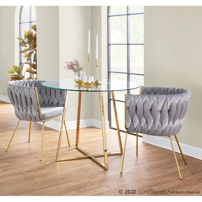 LumiSource Braided Renee Chair 22.5in W | Gold Metal and Silver Velvet Accent Chair | Living Room & Dining Seating | Model CH-BRDRENEEAUVSV