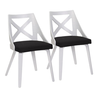 LumiSource Charlotte Chair Set of 2 | White Textured Wood and Charcoal Fabric Dining Chair | Farmhouse Dining Room | Model CH-CHARLOTWTXTCHAR2