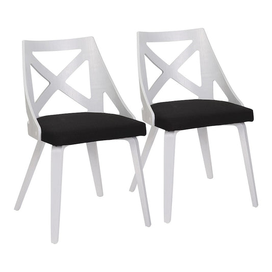 LumiSource Charlotte Chair Set of 2 | White Textured Wood and Charcoal Fabric Dining Chair | Farmhouse Dining Room | Model CH-CHARLOTWTXTCHAR2