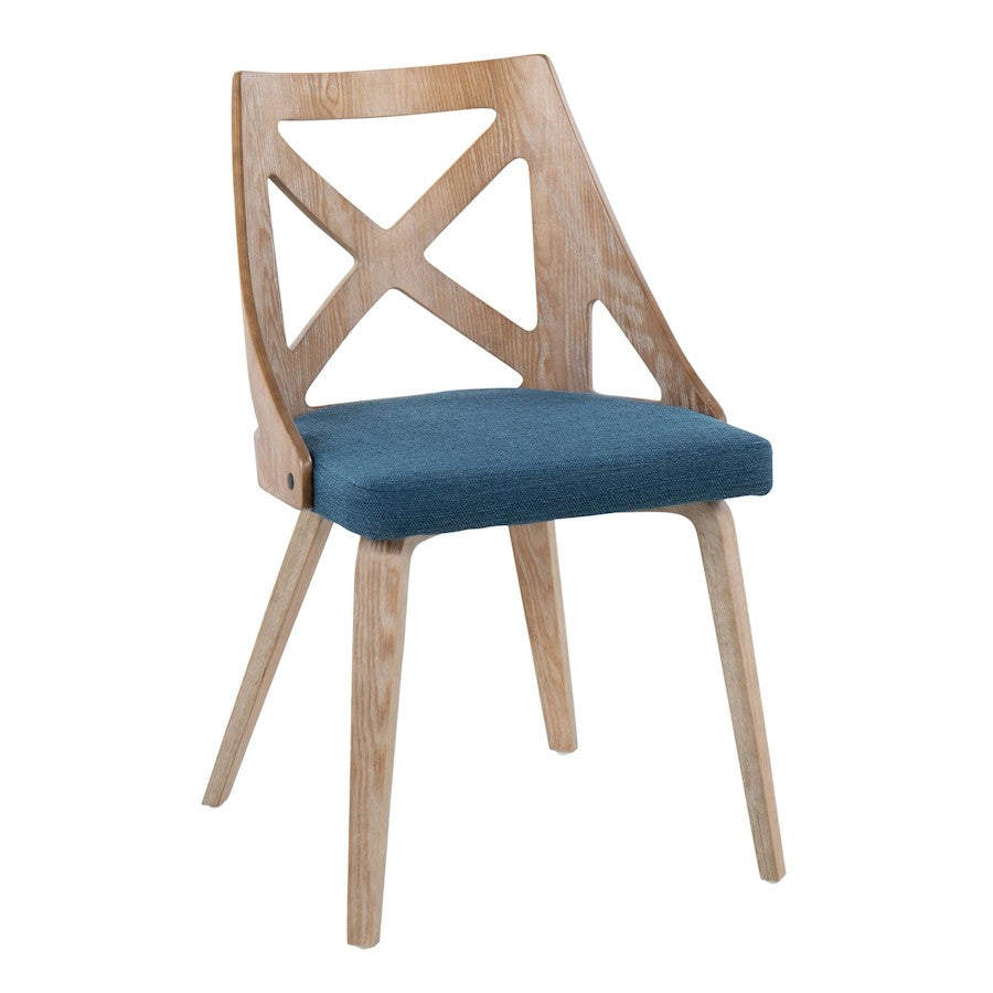 LumiSource Charlotte Chair Set of 2 | White Washed Wood and Blue Fabric Dining Chair | Farmhouse Dining Room & Kitchen | Model CH-CHARLOTWWBU2
