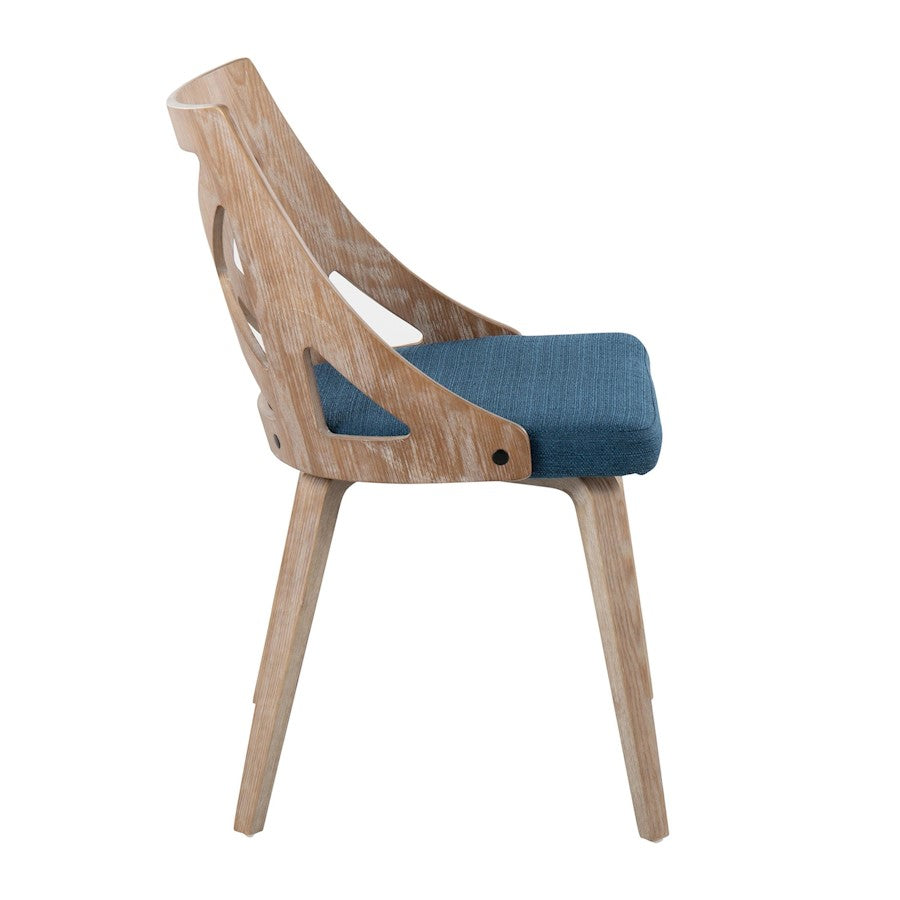 LumiSource Charlotte Chair Set of 2 | White Washed Wood and Blue Fabric Dining Chair | Farmhouse Dining Room & Kitchen | Model CH-CHARLOTWWBU2