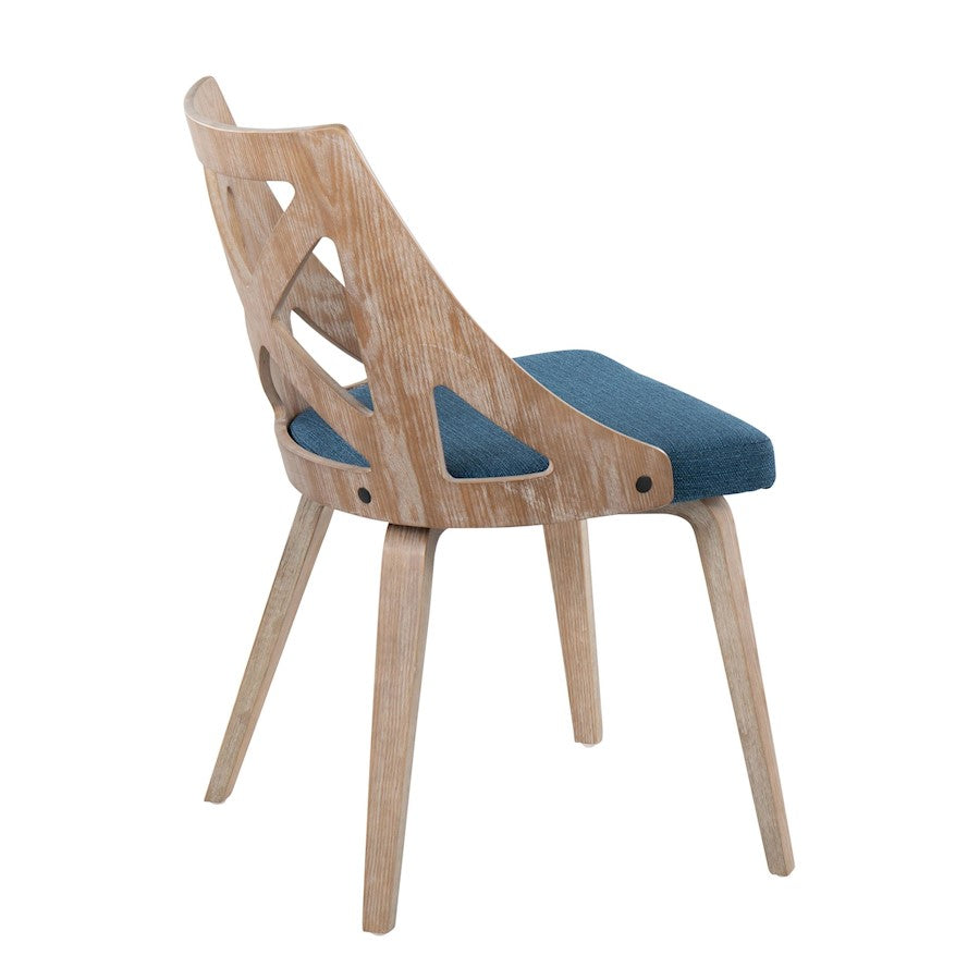 LumiSource Charlotte Chair Set of 2 | White Washed Wood and Blue Fabric Dining Chair | Farmhouse Dining Room & Kitchen | Model CH-CHARLOTWWBU2