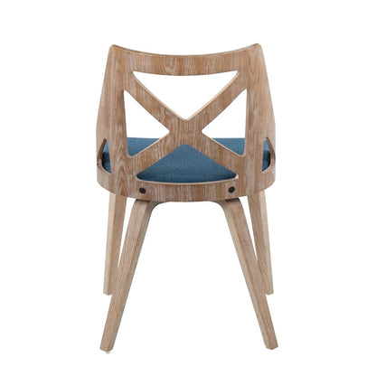 LumiSource Charlotte Chair Set of 2 | White Washed Wood and Blue Fabric Dining Chair | Farmhouse Dining Room & Kitchen | Model CH-CHARLOTWWBU2
