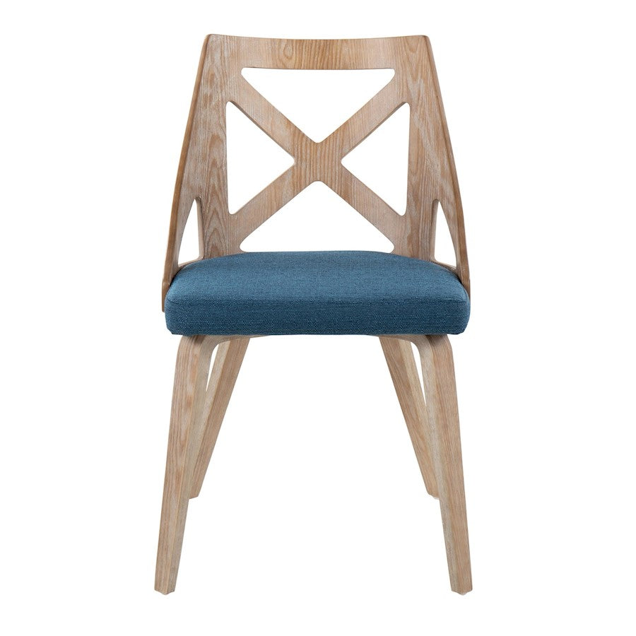 LumiSource Charlotte Chair Set of 2 | White Washed Wood and Blue Fabric Dining Chair | Farmhouse Dining Room & Kitchen | Model CH-CHARLOTWWBU2