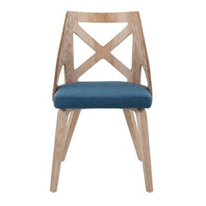 LumiSource Charlotte Chair Set of 2 | White Washed Wood and Blue Fabric Dining Chair | Farmhouse Dining Room & Kitchen | Model CH-CHARLOTWWBU2