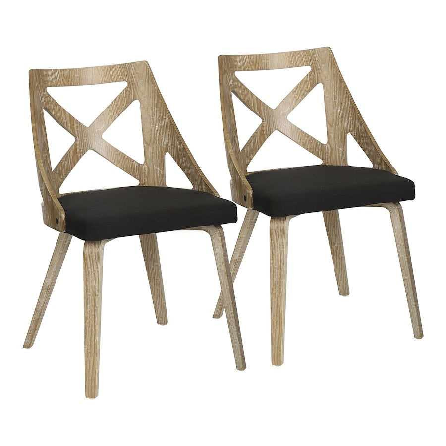 LumiSource Charlotte Chair Set of 2 | White Washed Wood and Charcoal Fabric Dining Chair | Farmhouse Dining Room & Kitchen | Model CH-CHARLOTWWCHAR2