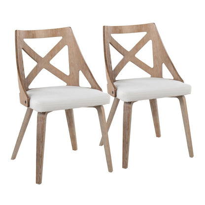 LumiSource Charlotte Chair Set of 2 | White Washed Wood & Cream Noise Fabric | Dining Room & Kitchen Seating | Model CH-CHARLOTWWCR2