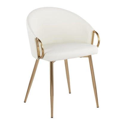 LumiSource Claire Chair | Gold Metal and White PU Faux Leather | Dining Room & Living Room Accent Chair | 18 x 20.5 x 29.5 in | Model CH-CLAIREAUW