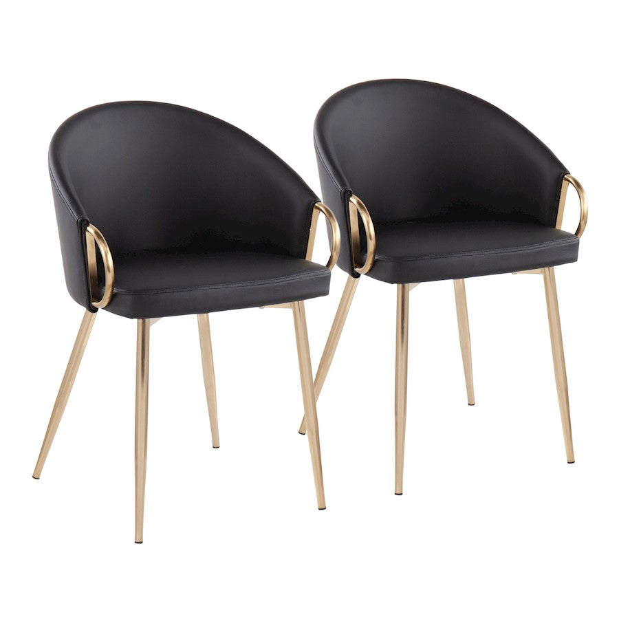 LumiSource Claire Chair Set of 2 | Gold Metal and Black PU Faux Leather | Dining Room & Living Room Accent Chairs | Model CH-CLAIREPU2AUBK2