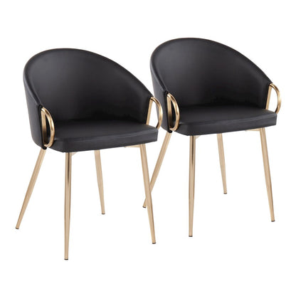 LumiSource Claire Chair Set of 2 | Gold Metal and Black PU Faux Leather | Dining Room & Living Room Accent Chairs | Model CH-CLAIREPU2AUBK2