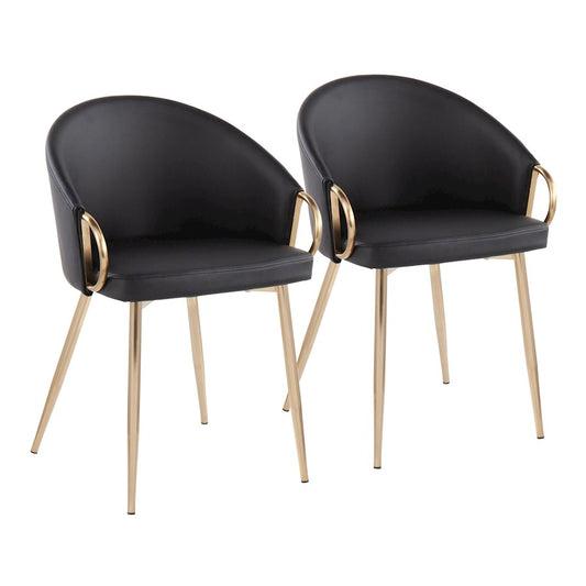 LumiSource Claire Chair Set of 2 | Gold Metal and Black PU Faux Leather | Dining Room & Living Room Accent Chairs | Model CH-CLAIREPU2AUBK2