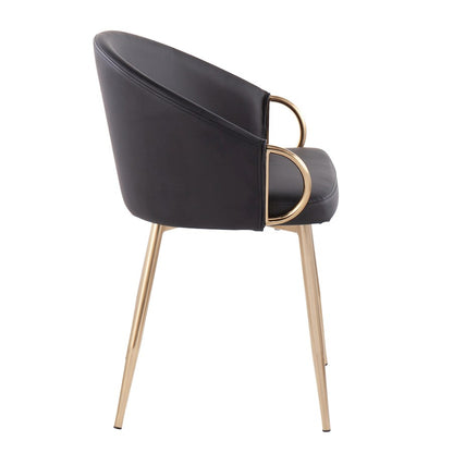 LumiSource Claire Chair Set of 2 | Gold Metal and Black PU Faux Leather | Dining Room & Living Room Accent Chairs | Model CH-CLAIREPU2AUBK2