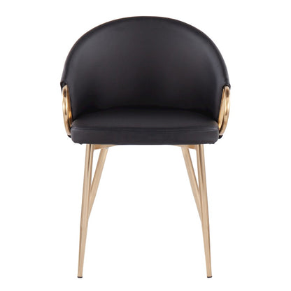 LumiSource Claire Chair Set of 2 | Gold Metal and Black PU Faux Leather | Dining Room & Living Room Accent Chairs | Model CH-CLAIREPU2AUBK2