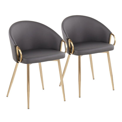 LumiSource Claire Chair Set of 2 | Gold Metal and Grey PU Faux Leather | Dining Room & Living Room Accent Chairs | Model CH-CLAIREPU2AUGY2