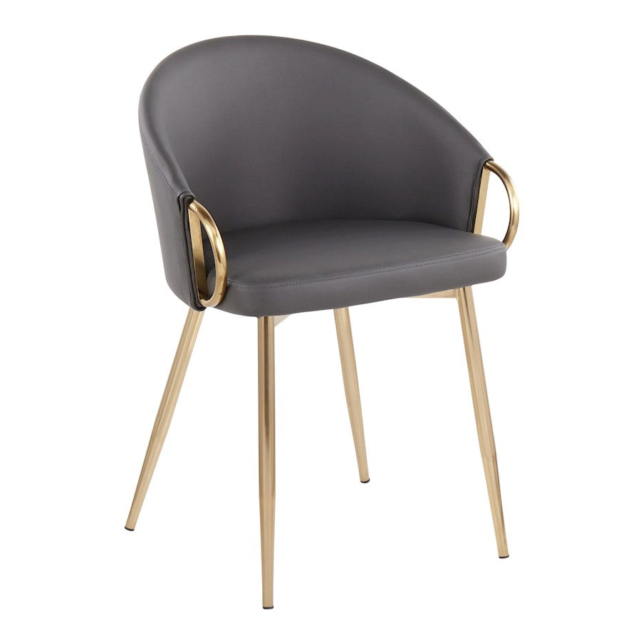 LumiSource Claire Chair Set of 2 | Gold Metal and Grey PU Faux Leather | Dining Room & Living Room Accent Chairs | Model CH-CLAIREPU2AUGY2