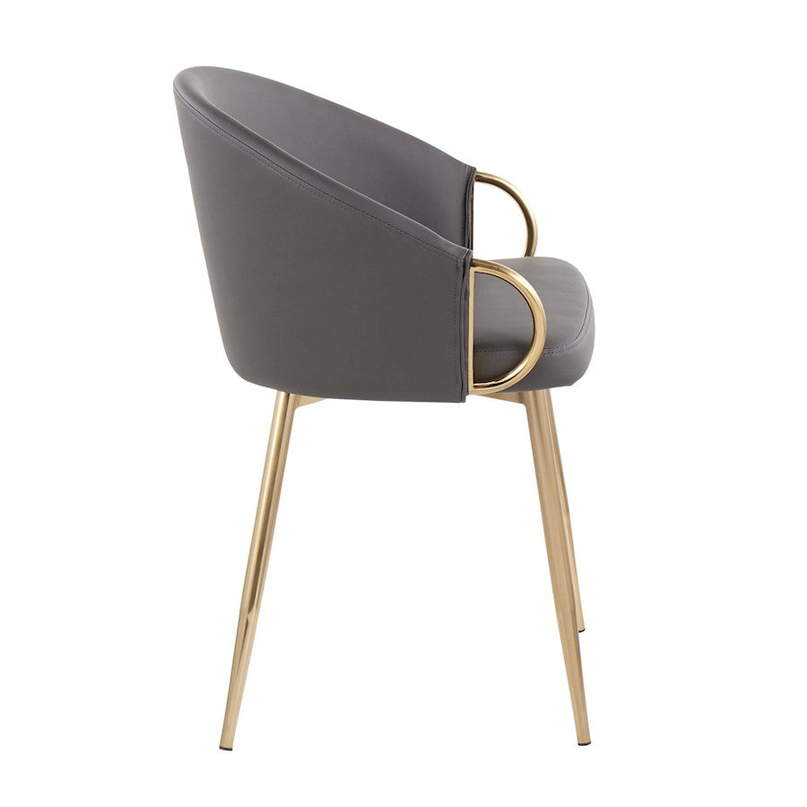 LumiSource Claire Chair Set of 2 | Gold Metal and Grey PU Faux Leather | Dining Room & Living Room Accent Chairs | Model CH-CLAIREPU2AUGY2