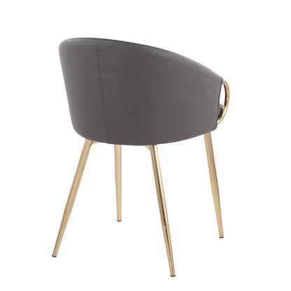 LumiSource Claire Chair Set of 2 | Gold Metal and Grey PU Faux Leather | Dining Room & Living Room Accent Chairs | Model CH-CLAIREPU2AUGY2