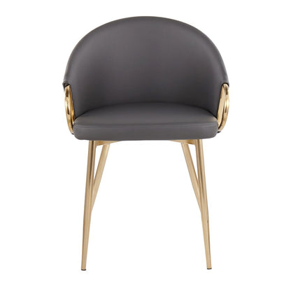 LumiSource Claire Chair Set of 2 | Gold Metal and Grey PU Faux Leather | Dining Room & Living Room Accent Chairs | Model CH-CLAIREPU2AUGY2