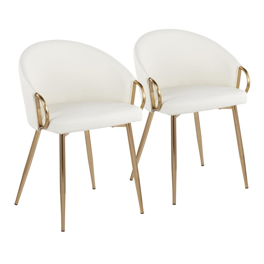 LumiSource Claire Chair Set of 2 | Gold Metal and White PU Faux Leather | Dining Room & Living Room Accent Chairs | Model CH-CLAIREPU2AUW2
